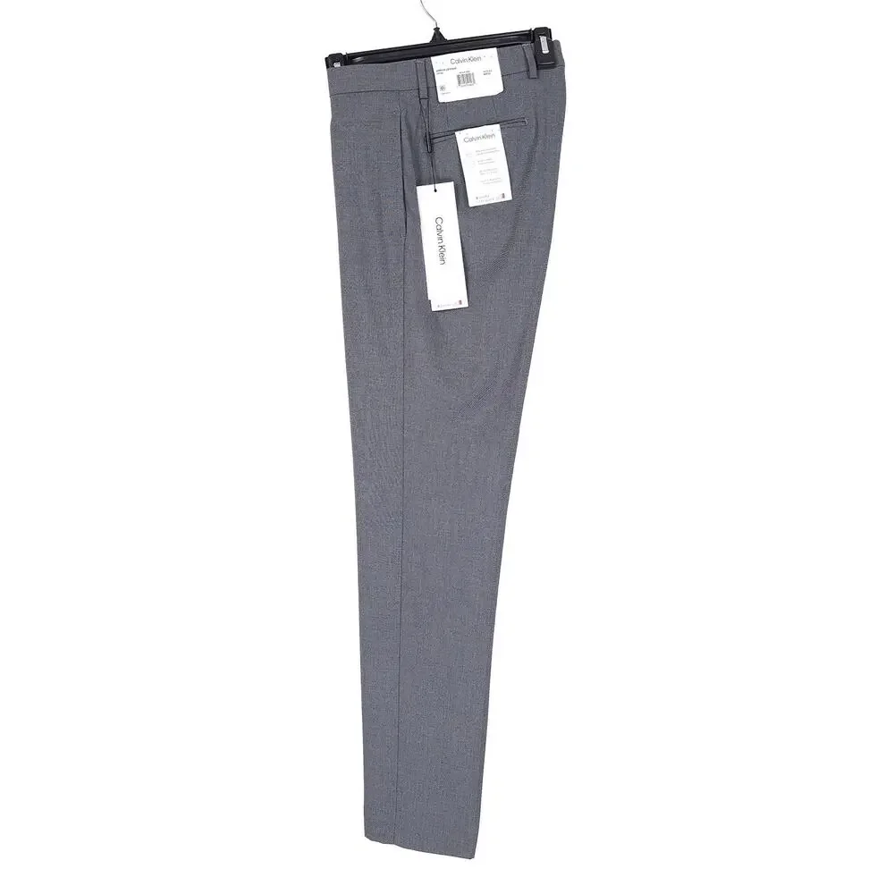 Calvin Klein Mens Slim Fit Dress Pants 33x32 Medium Grey Solid Sharkskin Stretch